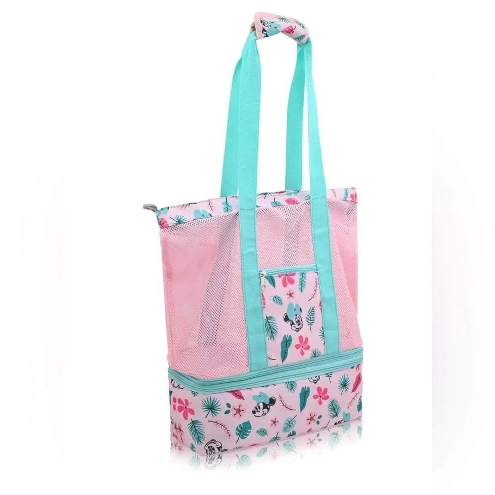 Disney Minnie Mouse Mesh Cooler Tote 2‎ in 1 Pink Tropical Beach Bag New
